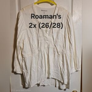 Roaman's Cream Lace-Trim Peasant Tunic Top